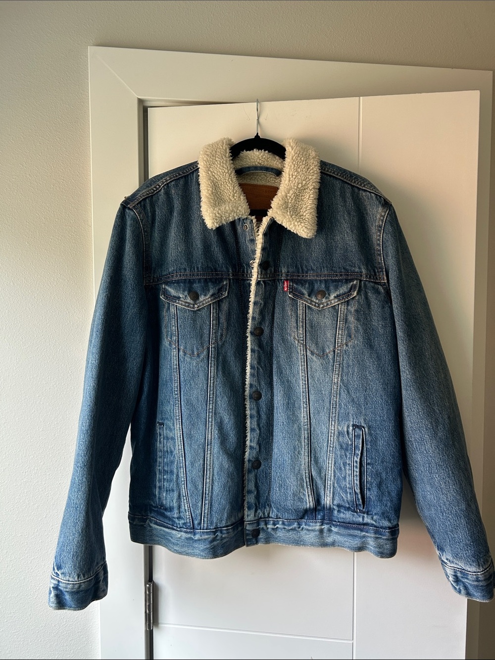 Levi's Blue Denim Jacket with Cream Sherpa Collar